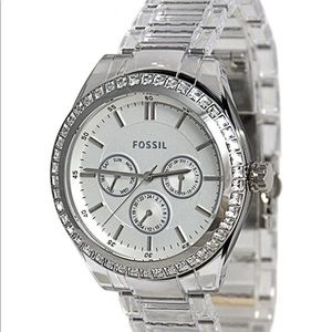 Fossil Clear Plastic Band Watch with Crystals